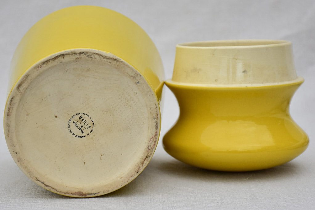 Mid century Maille mustard pot with hand painted label - yellow 11¾"