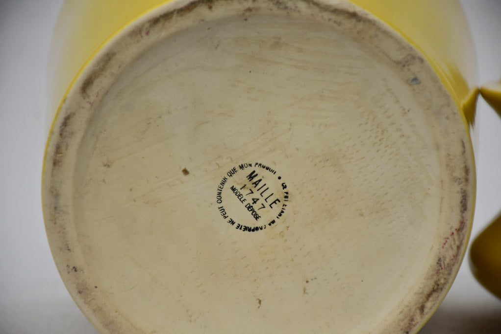 Mid century Maille mustard pot with hand painted label - yellow 11¾"