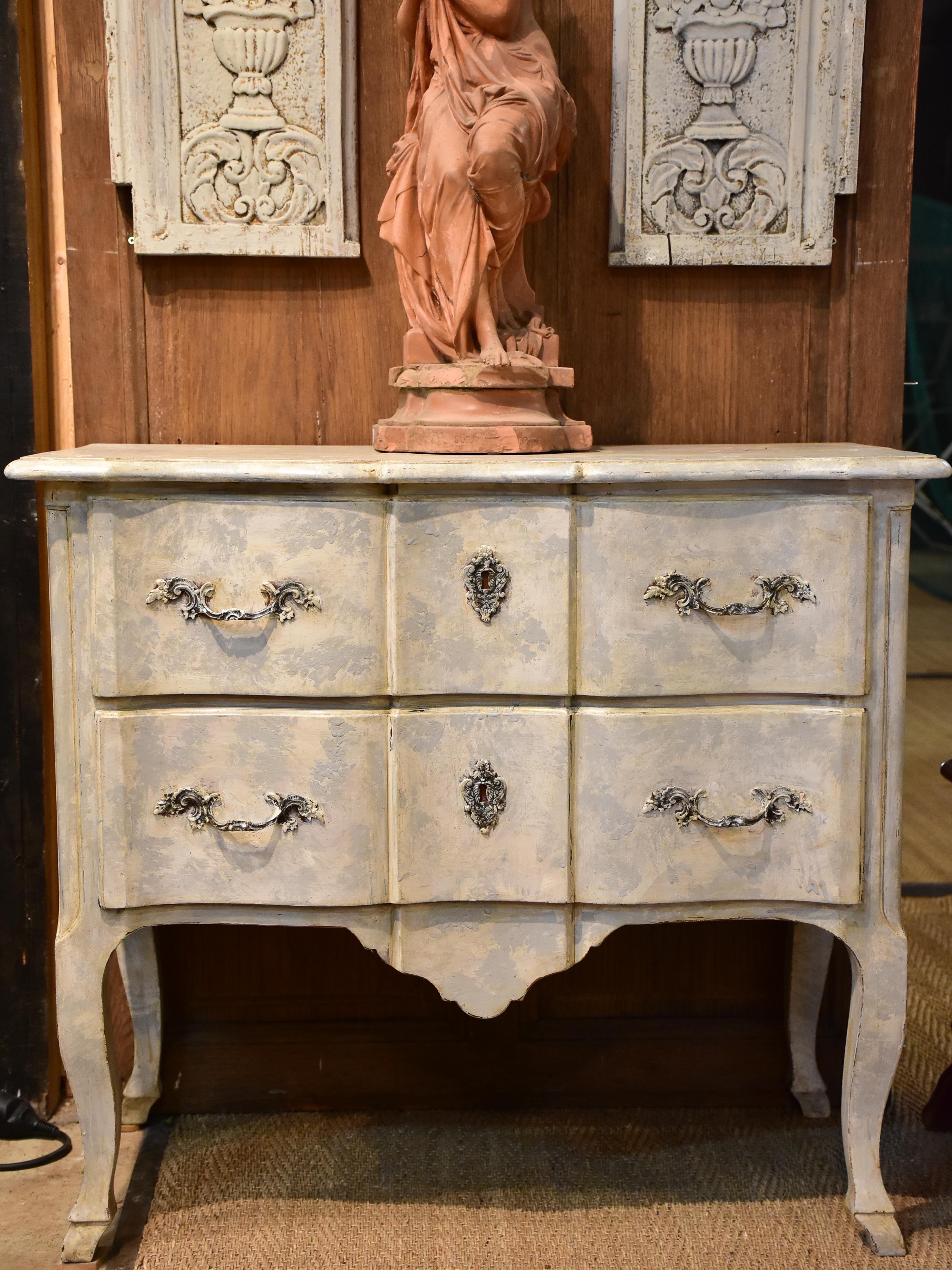 Small vintage French commode with grey patina