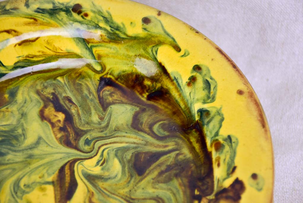 Six terracotta plates with green and yellow glaze 9½"