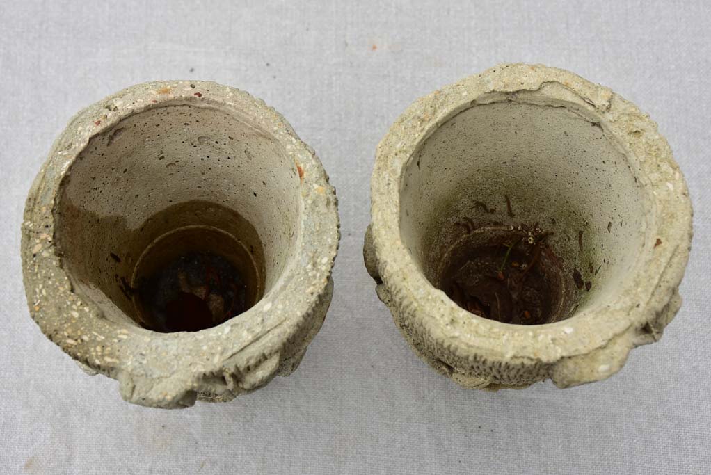 Pair of small vintage cement flower pots 6¼"