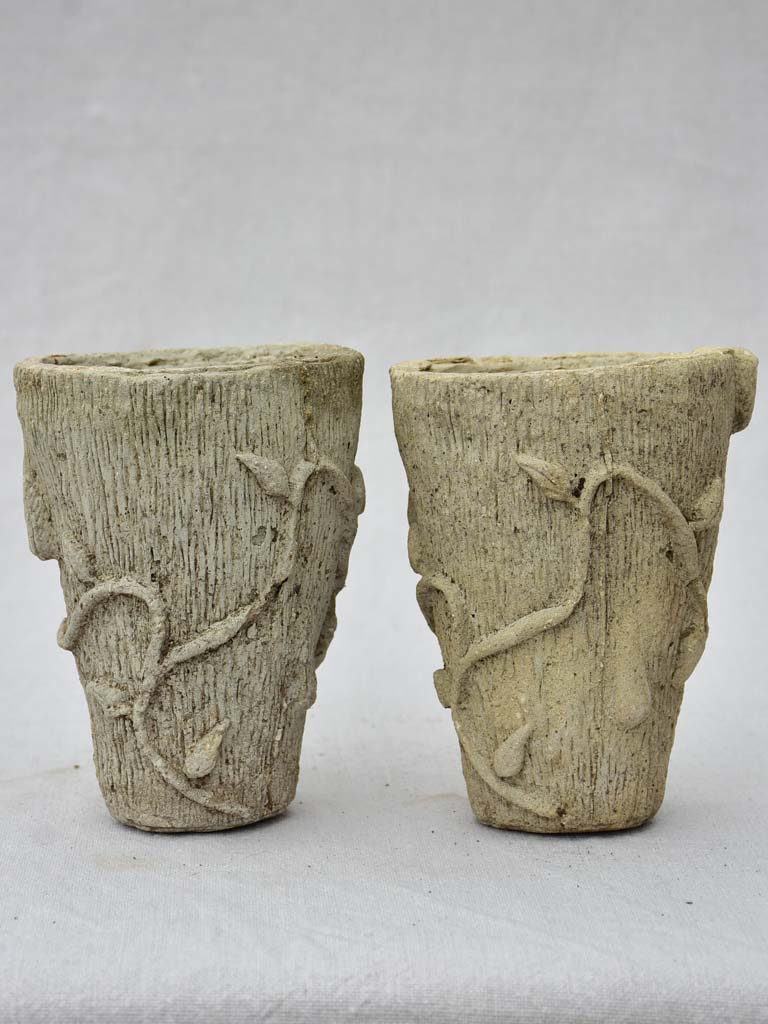 Pair of small vintage cement flower pots 6¼"