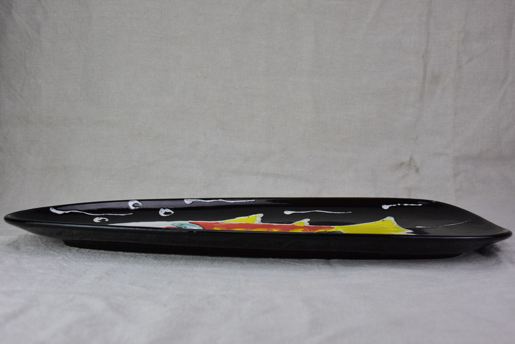 Mid century Fish platter - black hand painted 24½"