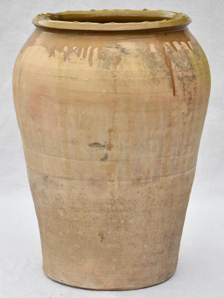 Antique olive jar with pea green glaze 19"