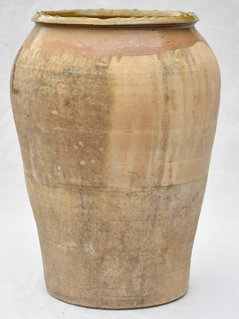 Antique olive jar with pea green glaze 19"