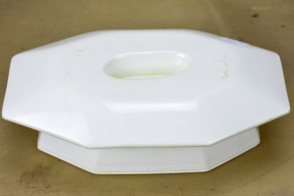 Antique French Creil-Montereau faience octagonal sauce dish