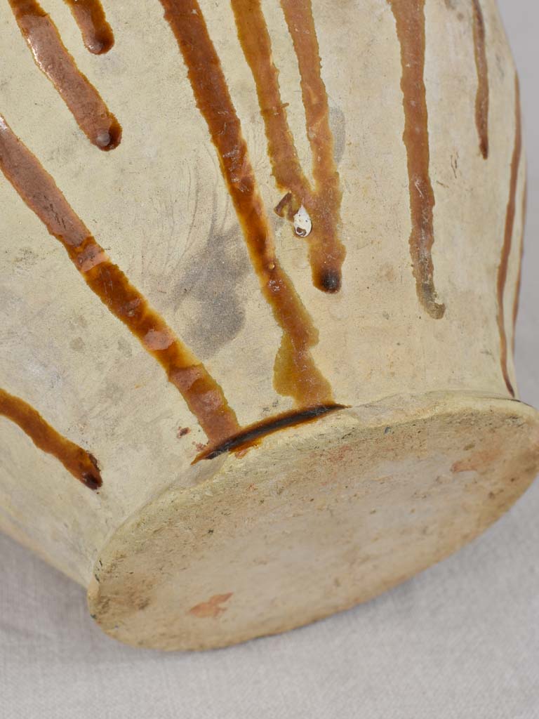 Large antique French confit pot with dripping ocher glaze 12½"
