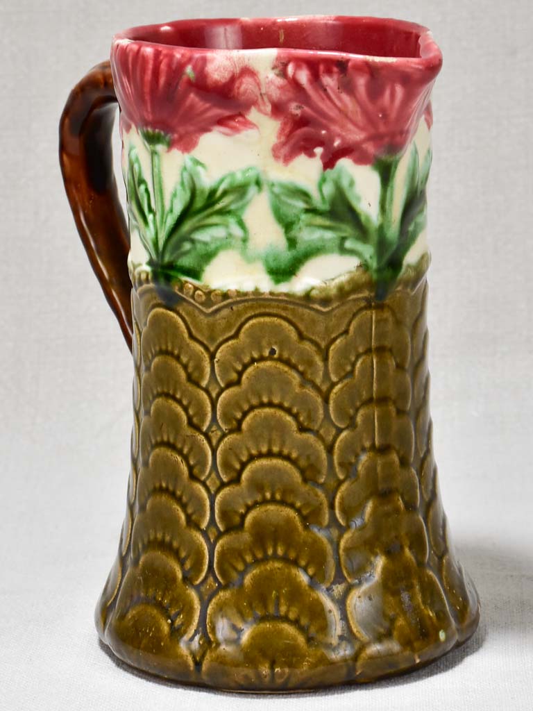 Early 20th Century Barbotine pitcher - red flowers