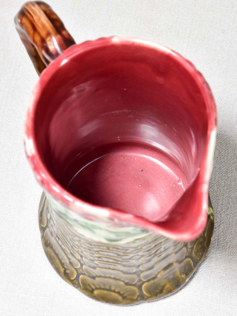 Early 20th Century Barbotine pitcher - red flowers