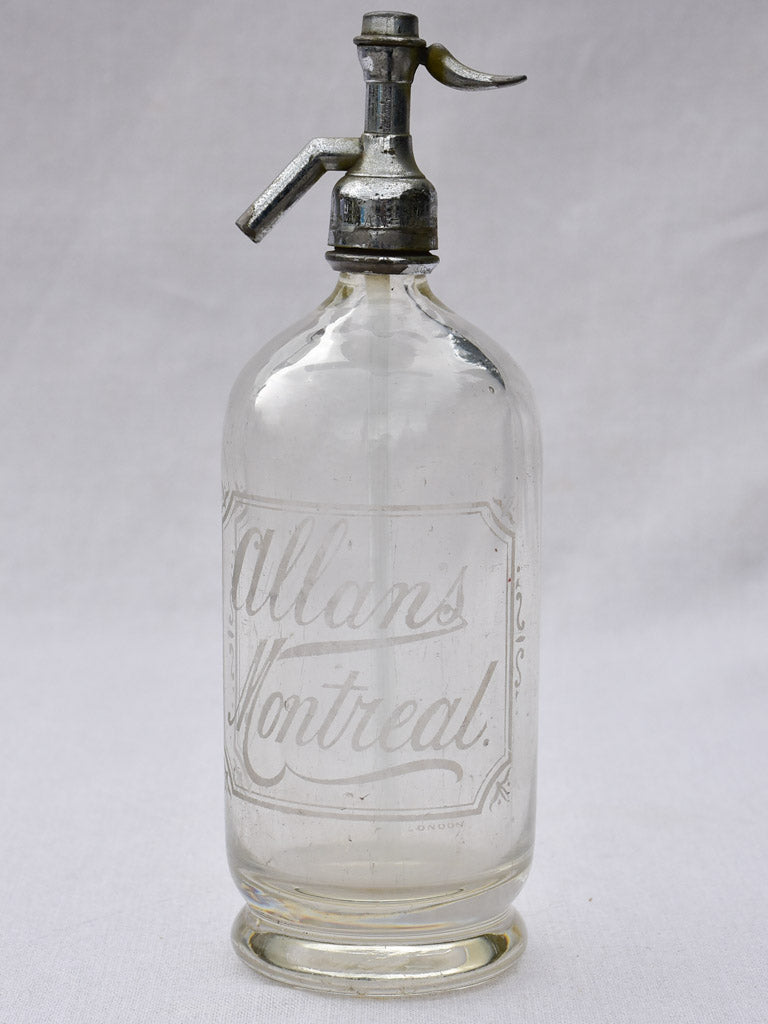 Clear early twentieth century seltzer siphon - Allans Montreal