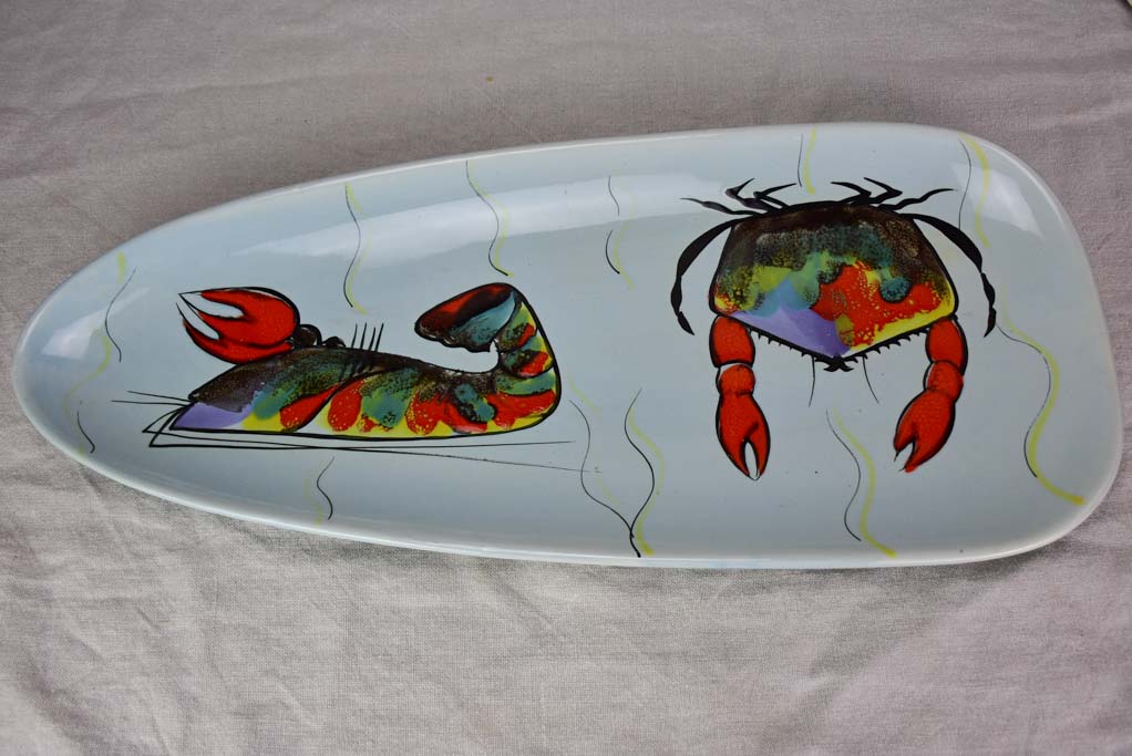 Mid century seafood platter and sauce bowl - crabs