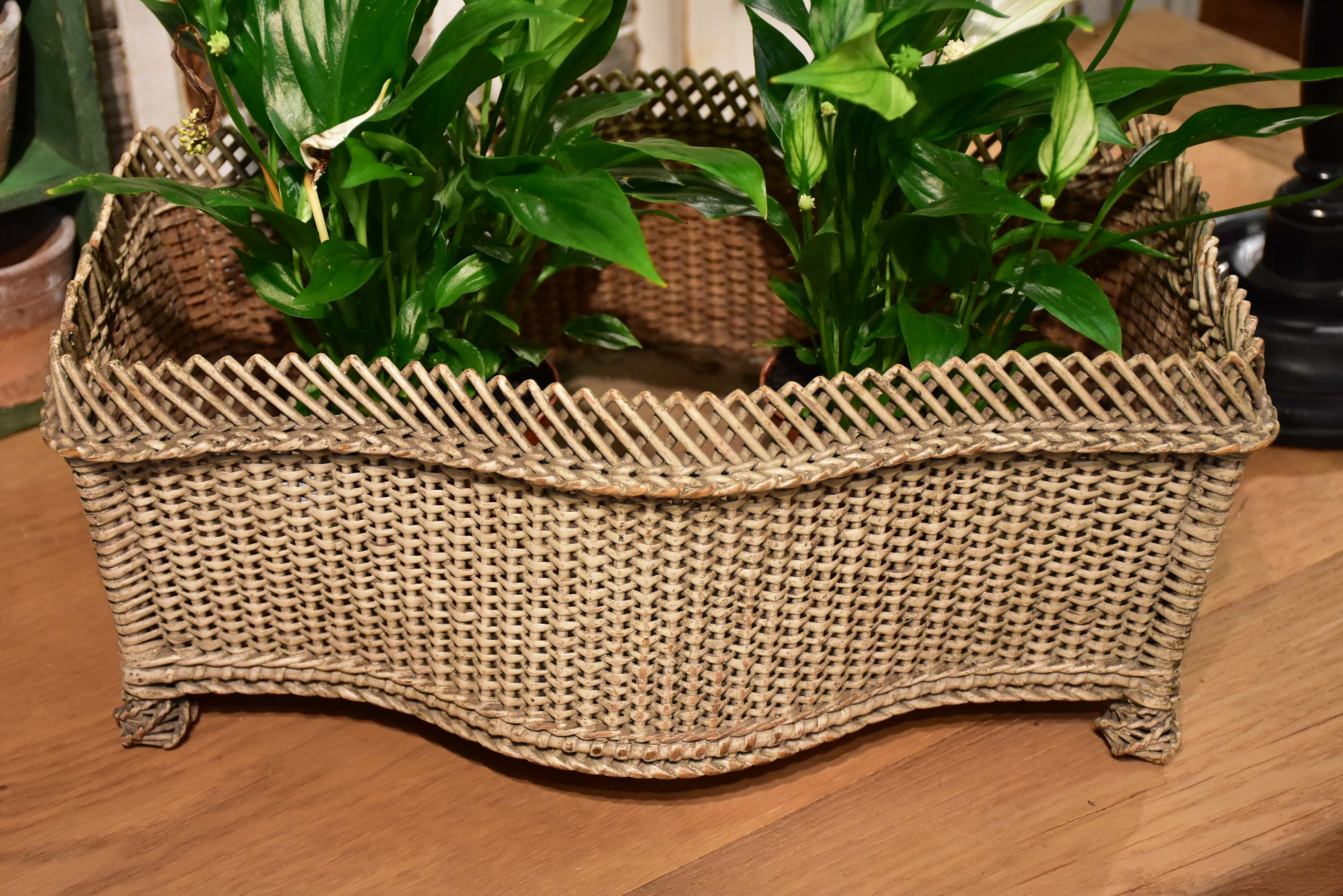 Flower pot stand, wicker, French, antique
