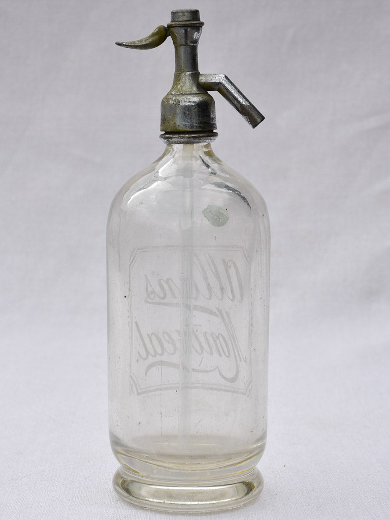 Clear early twentieth century seltzer siphon - Allans Montreal