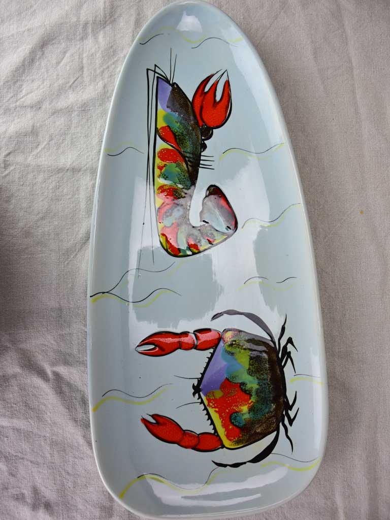 Mid century seafood platter and sauce bowl - crabs