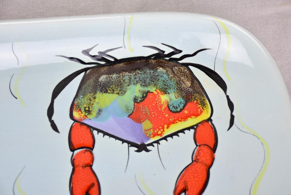 Mid century seafood platter and sauce bowl - crabs