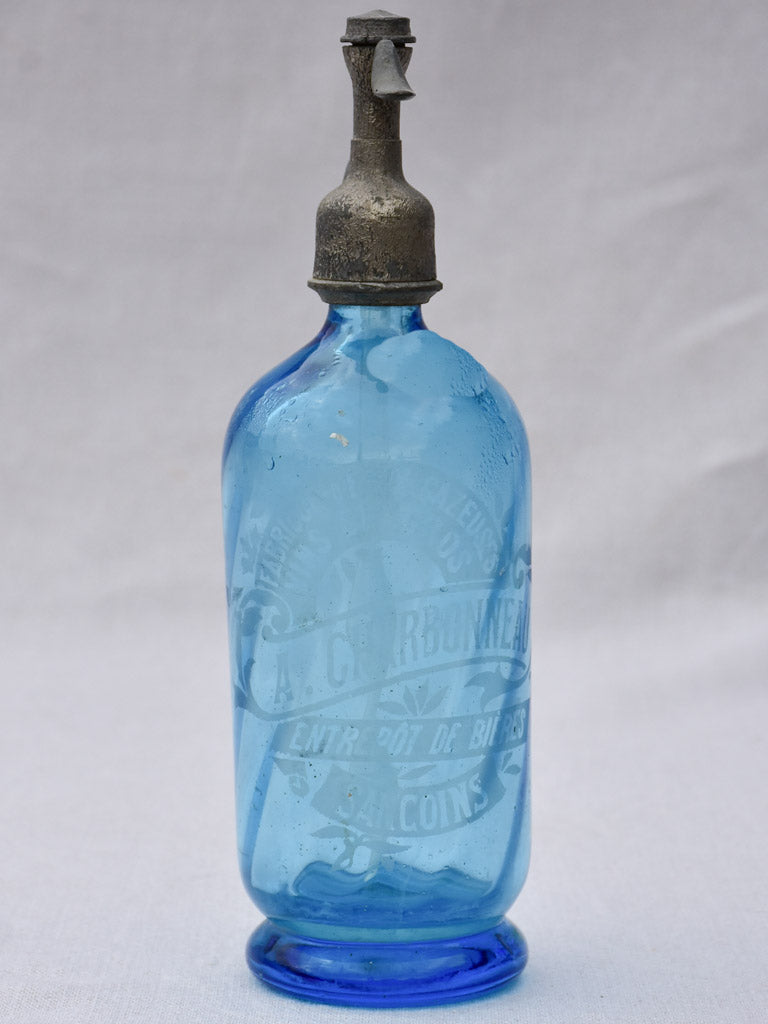 Blue early twentieth century seltzer siphon - A. Charbonneau