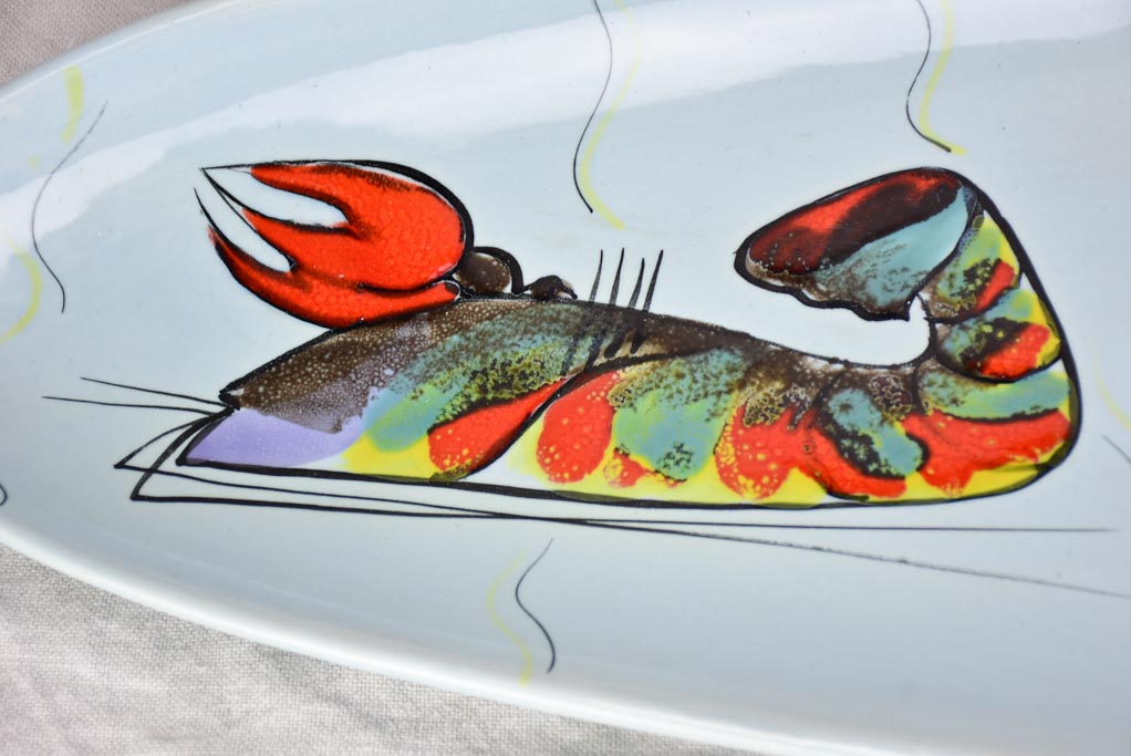 Mid century seafood platter and sauce bowl - crabs