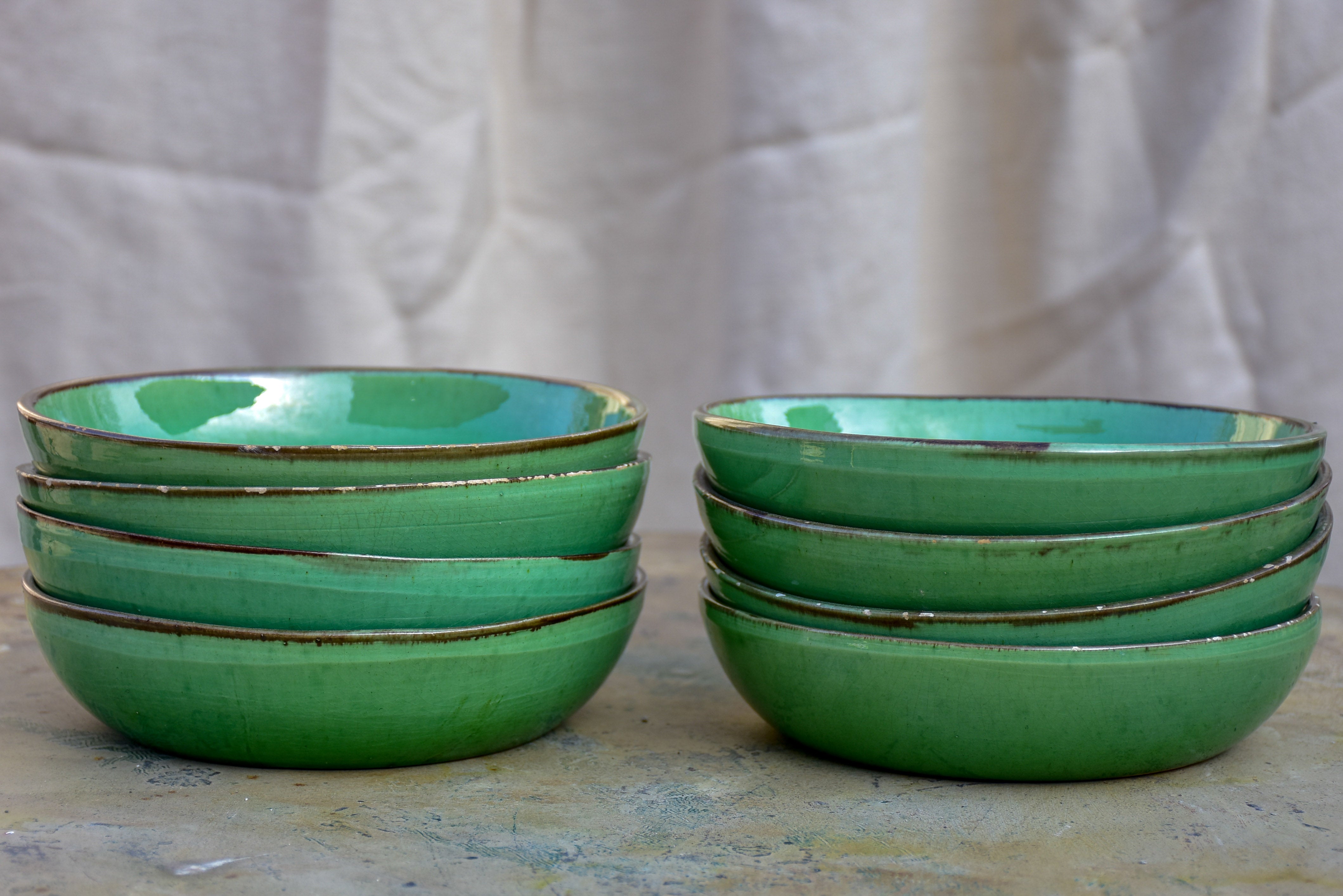 Set of 8 green ceramic bowls - Dieulefit