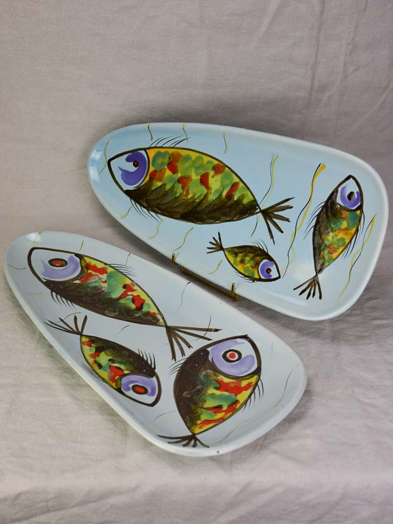 Two 1950's French hand-painted fish platters (Pornic)