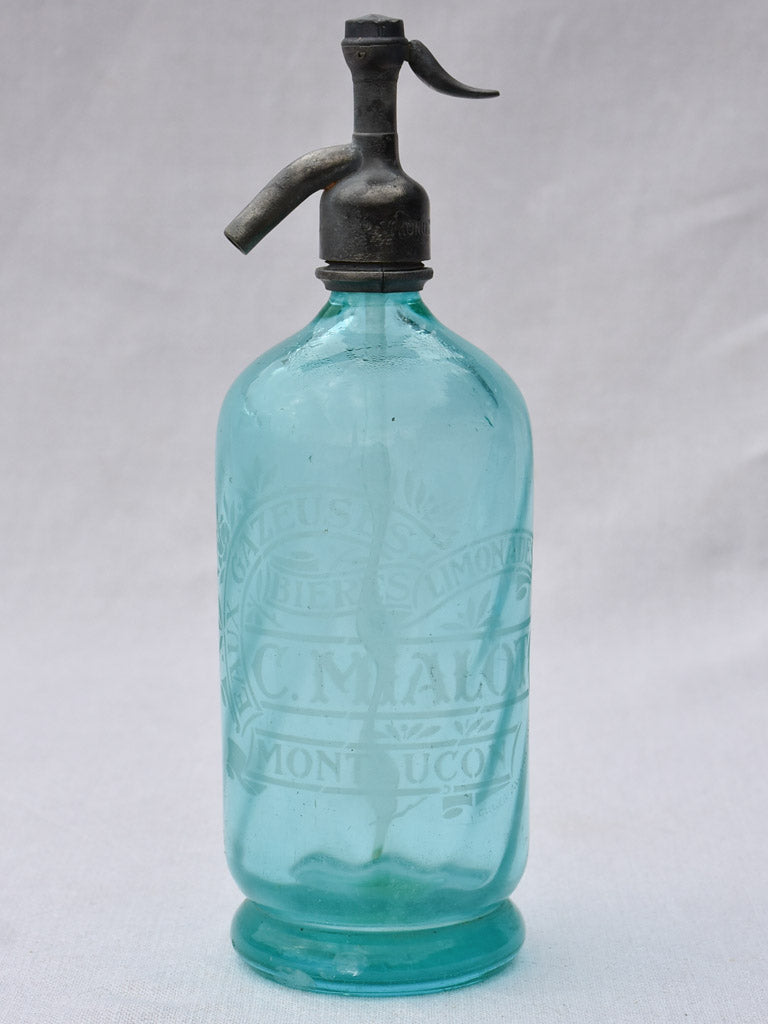 Turquoise early twentieth century seltzer siphon - Eau gazeuses biere C. Mialot