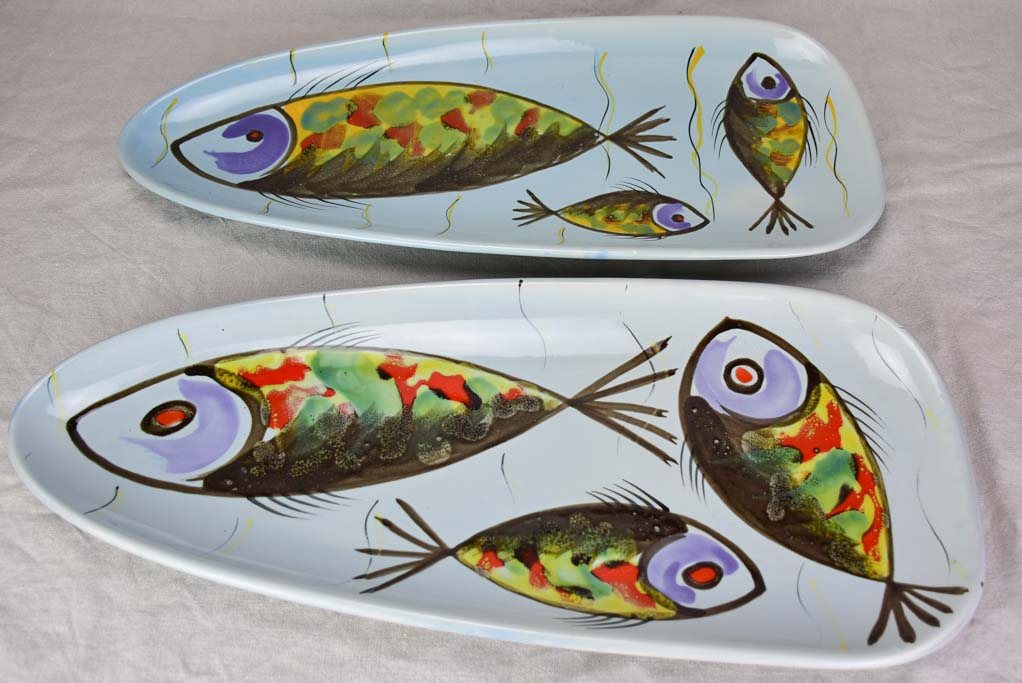 Two 1950's French hand-painted fish platters (Pornic)