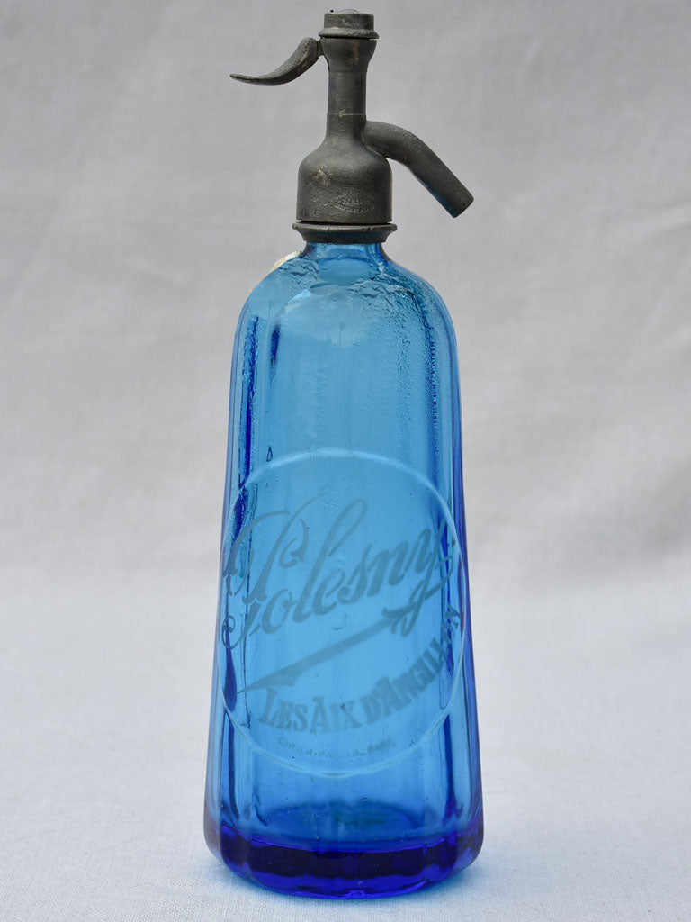 Blue fluted early twentieth century seltzer siphon - Polesny