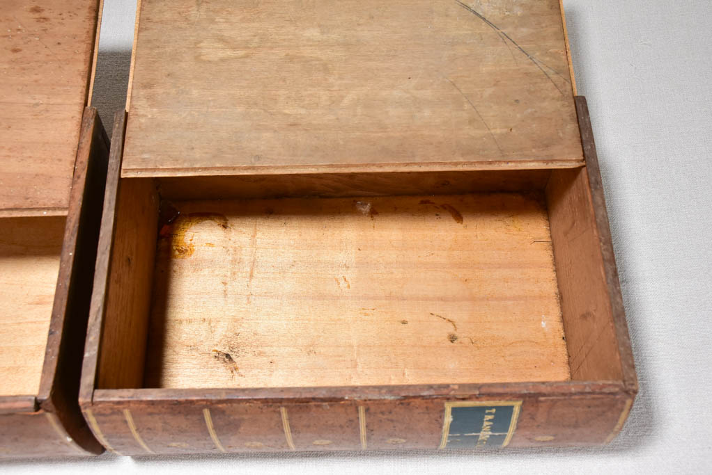Two antique French wooden faux books 13"