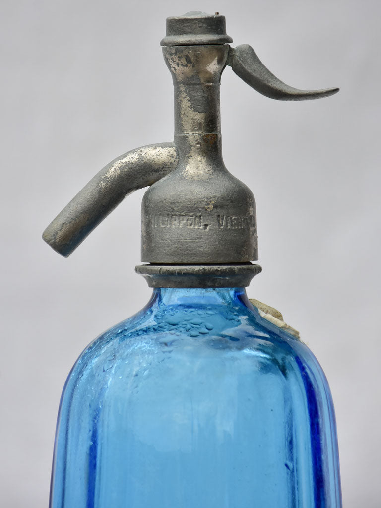 Blue fluted early twentieth century seltzer siphon - Polesny