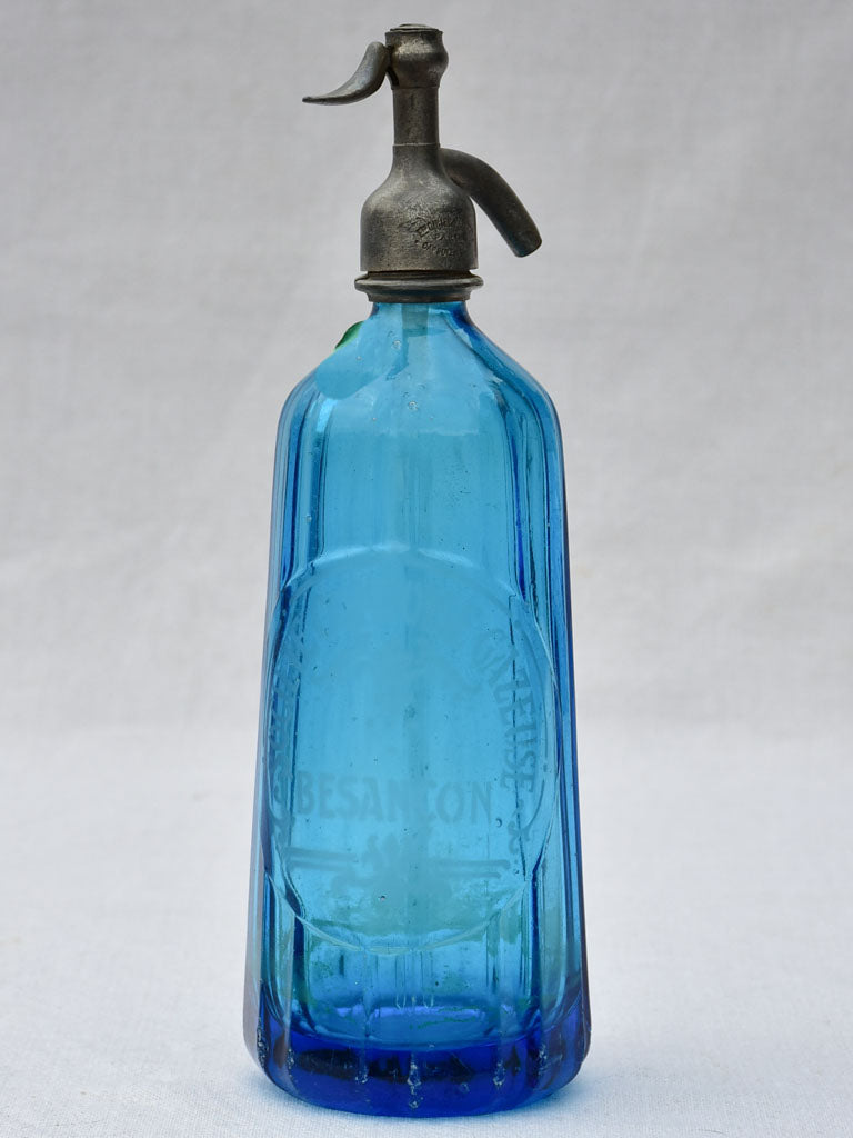 Blue fluted early twentieth century seltzer siphon - Comtoise gazeuse
