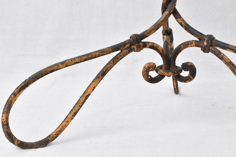 Antique French garden table w/ twisted wrought iron yellow base