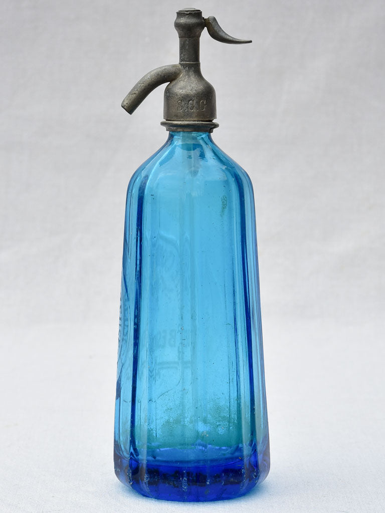 Blue fluted early twentieth century seltzer siphon - Comtoise gazeuse