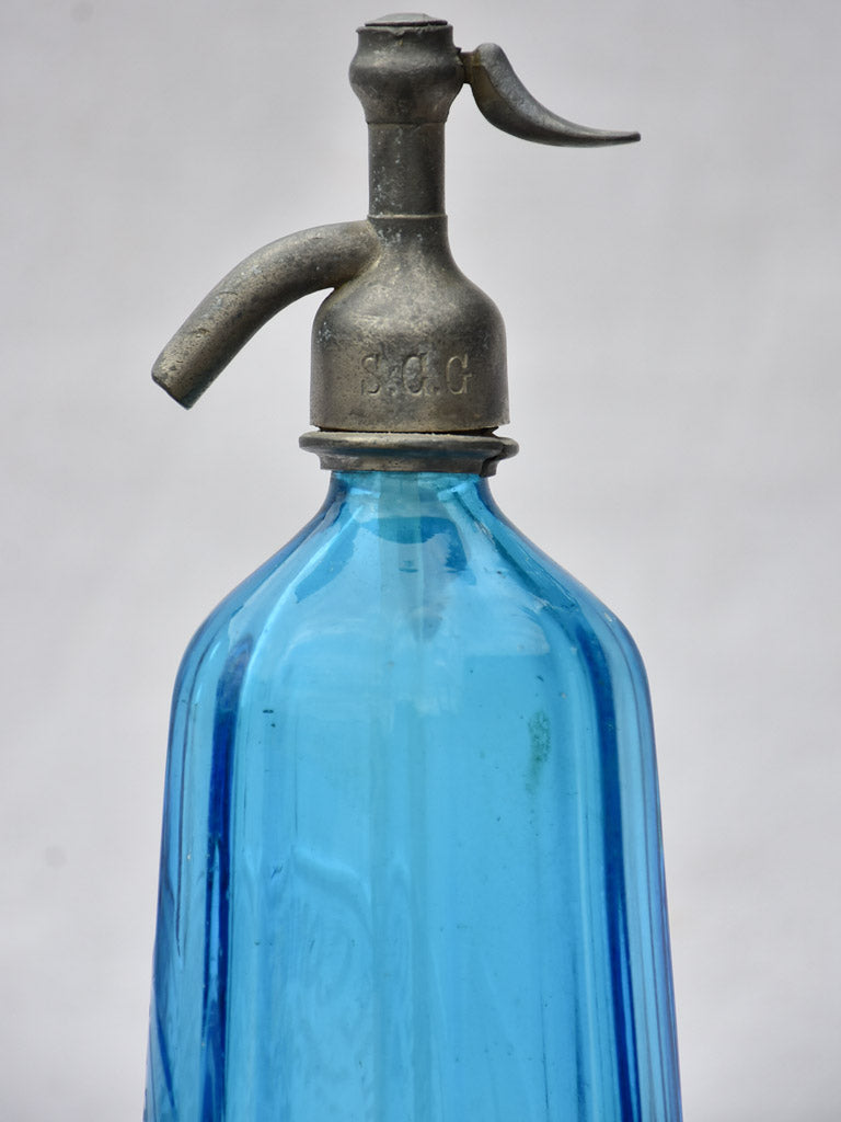 Blue fluted early twentieth century seltzer siphon - Comtoise gazeuse