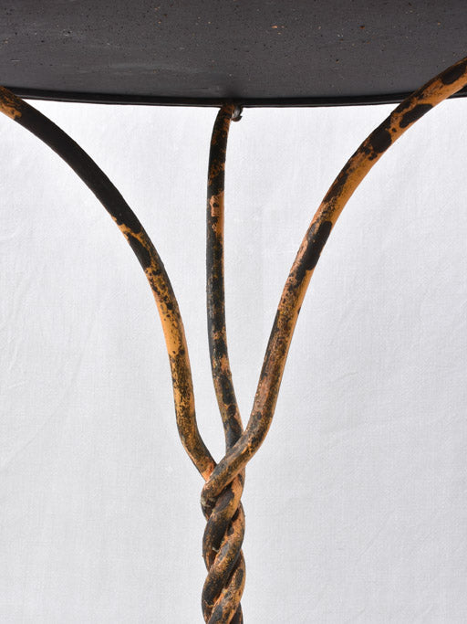 Antique French garden table w/ twisted wrought iron yellow base