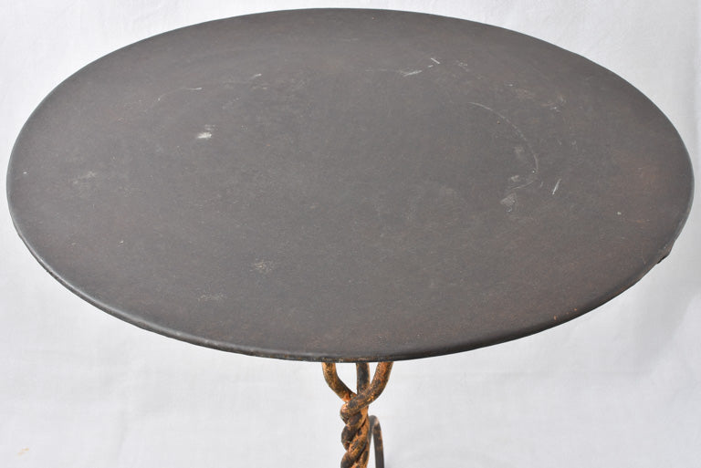 Antique French garden table w/ twisted wrought iron yellow base