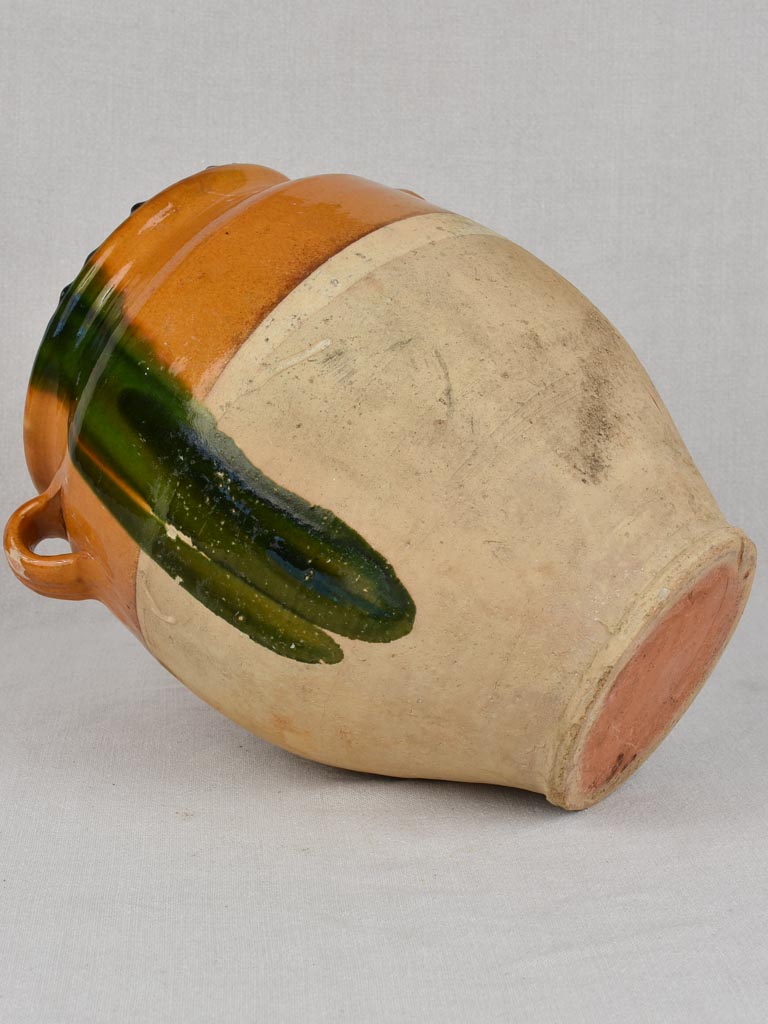 Confit pot, antique, green & yellow 12½"