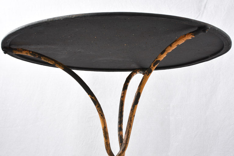 Antique French garden table w/ twisted wrought iron yellow base