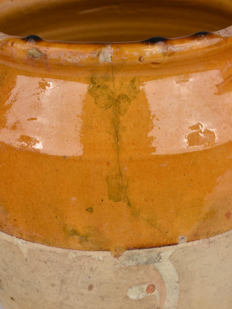 Confit pot, antique, green & yellow 12½"