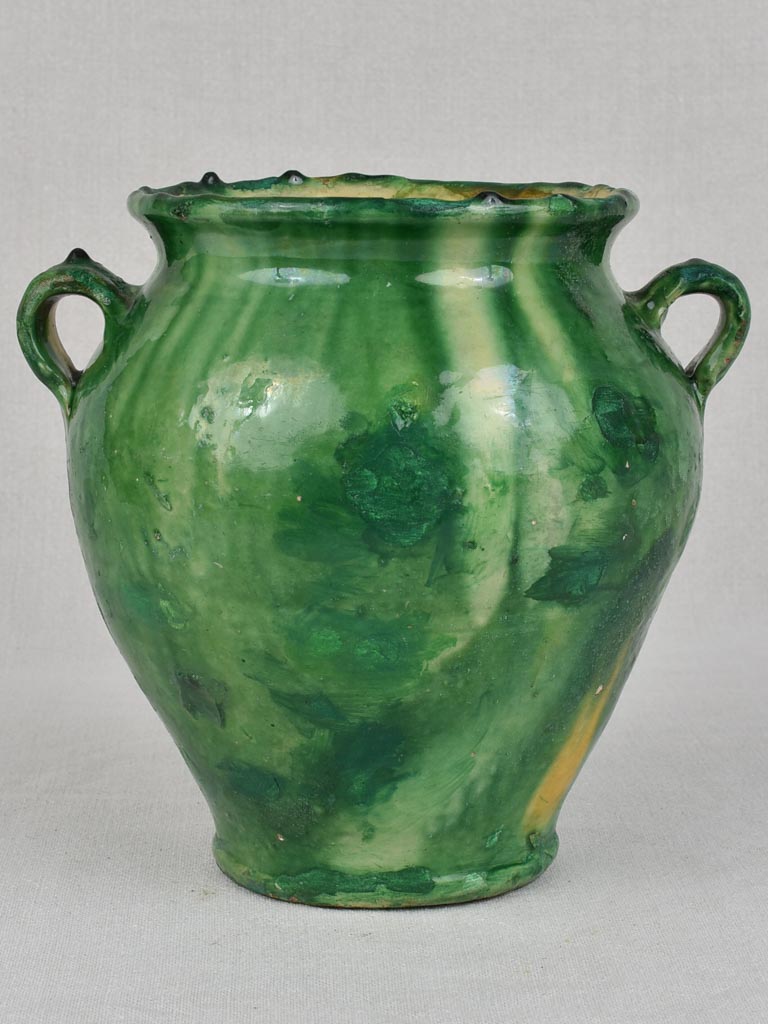 Confit pot, antique, rustic, green, 9"