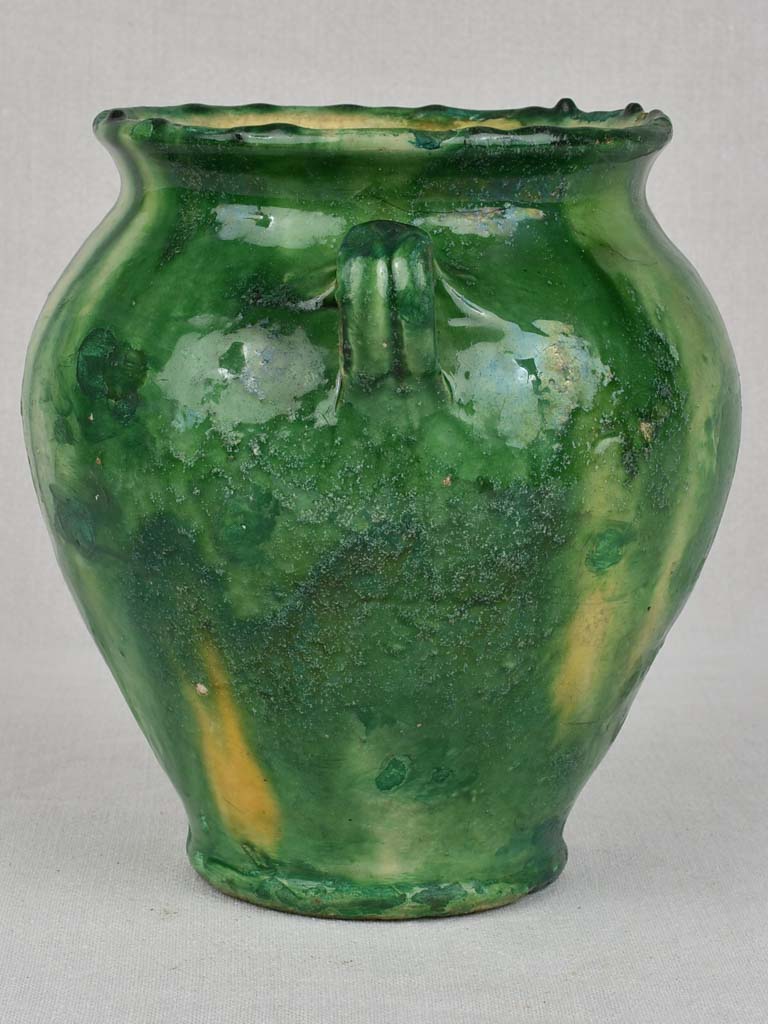 Confit pot, antique, rustic, green, 9"