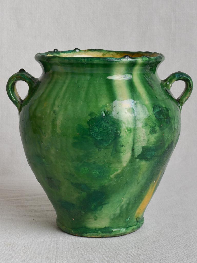 Confit pot, antique, rustic, green, 9"
