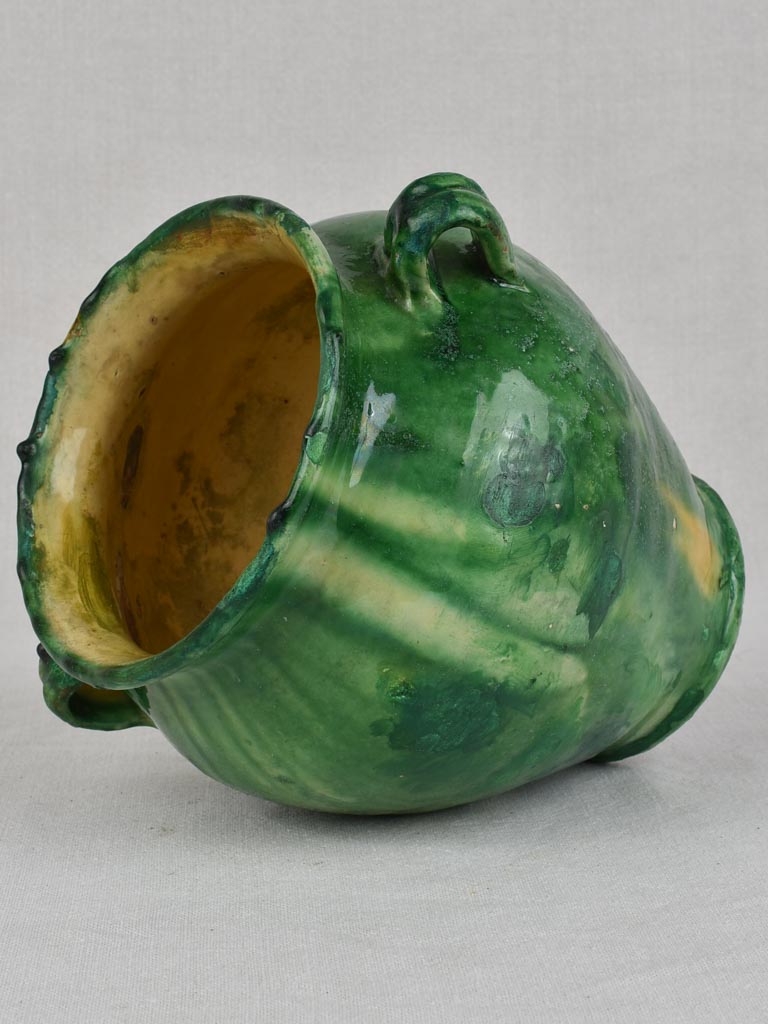 Confit pot, antique, rustic, green, 9"