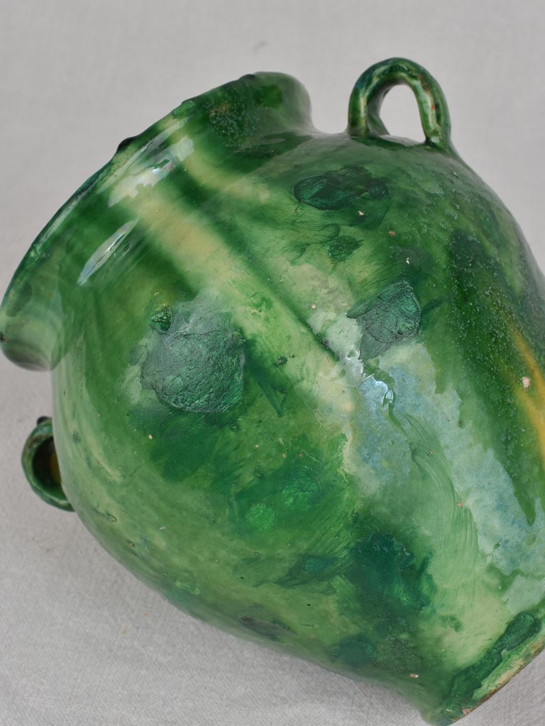 Confit pot, antique, rustic, green, 9"