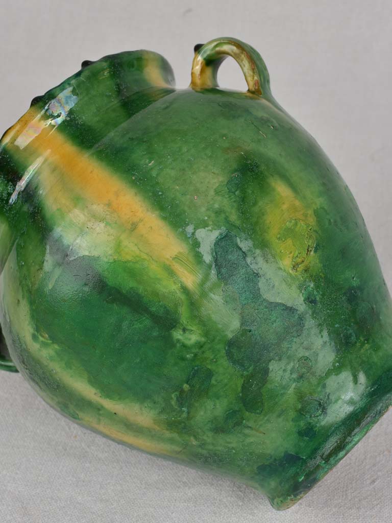 Confit pot, antique, rustic, green, 9"
