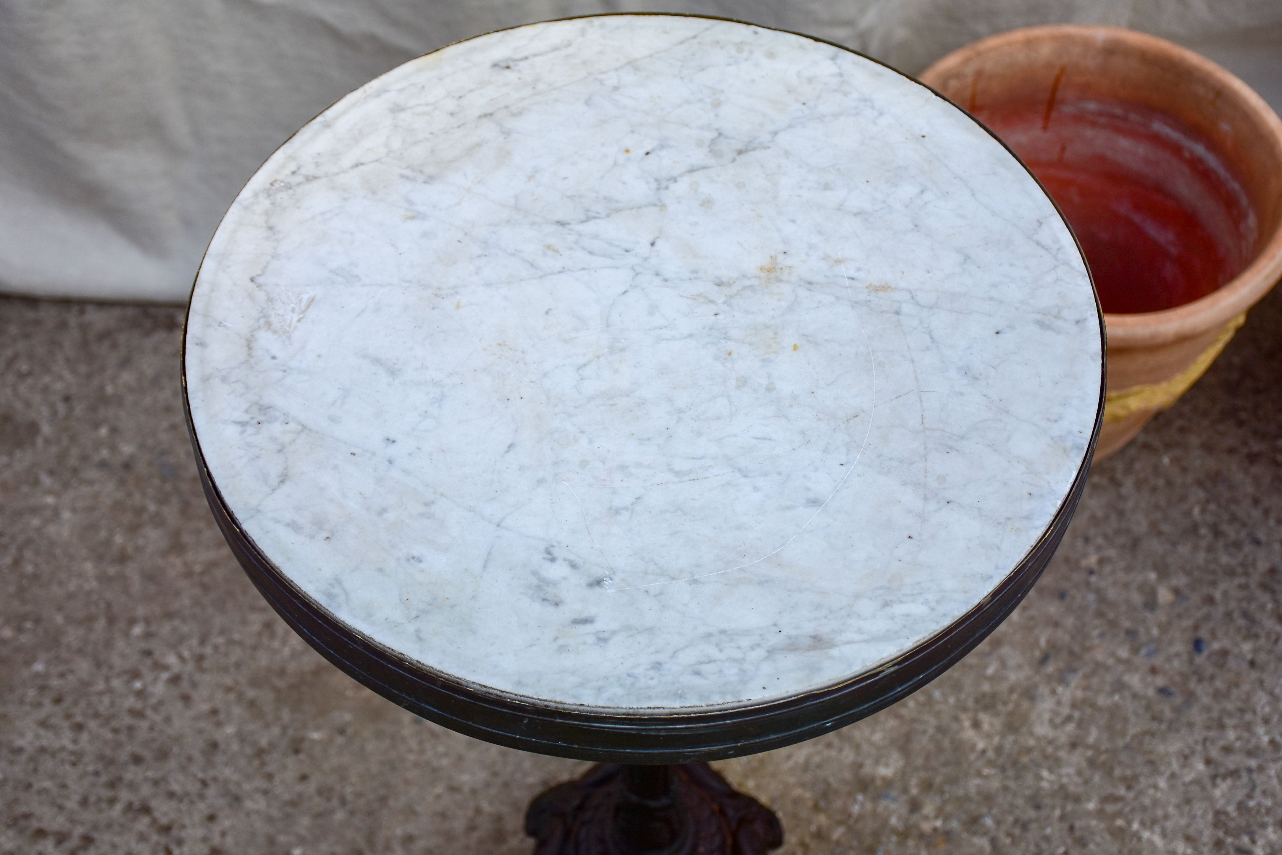 Antique French bistro table with marble top