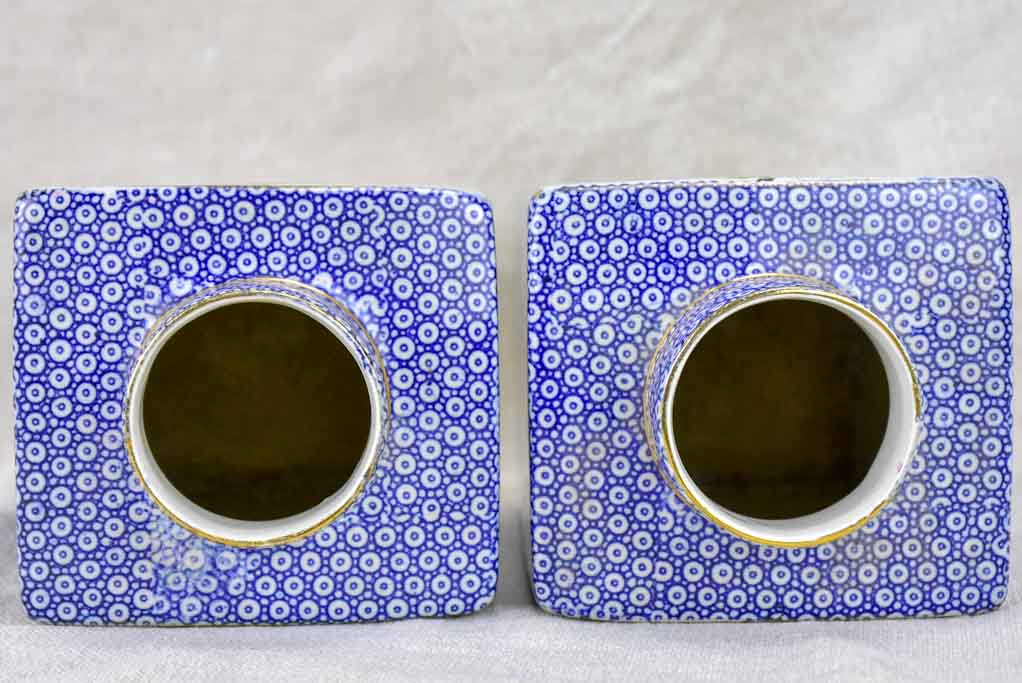 Pair of English jars / vases - blossom and blue pattern