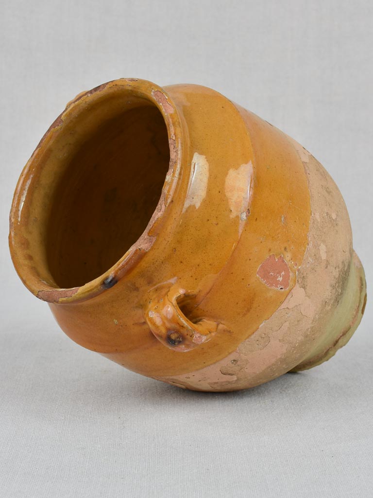 Small antique French confit pot with yellow ocher glaze 8¼"
