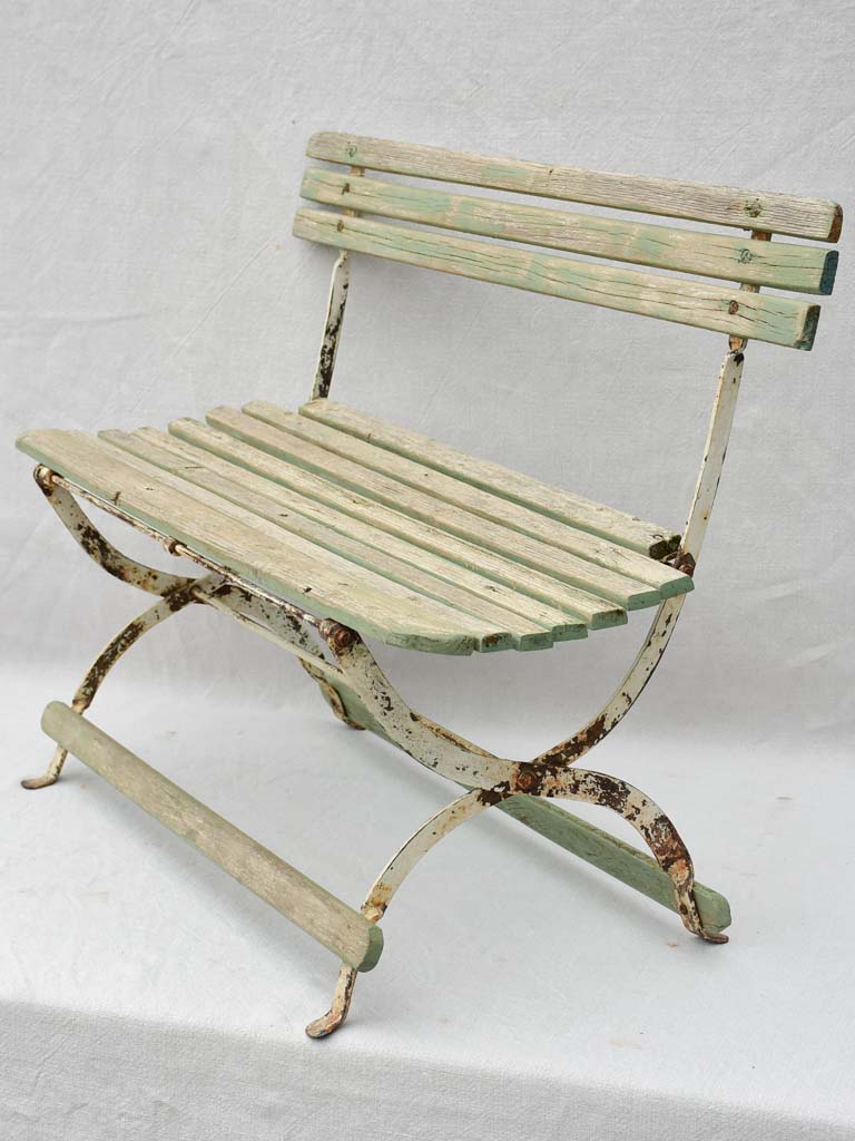 Mid century French children's wooden slatted bench - folding