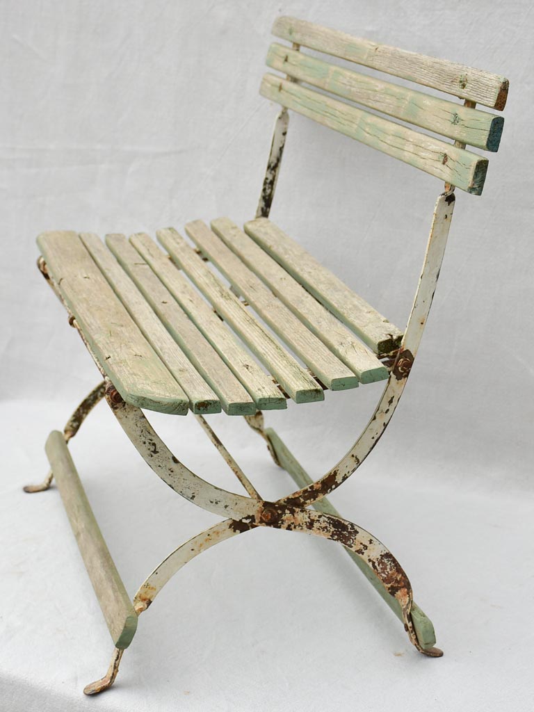 Mid century French children's wooden slatted bench - folding