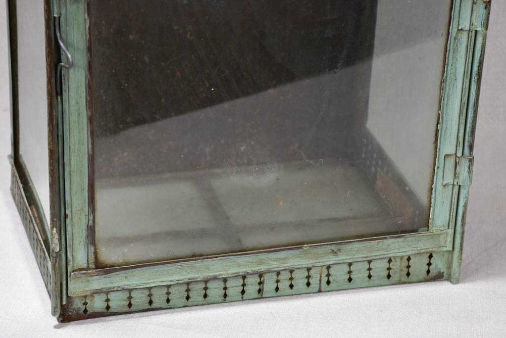 Rustic French wall lantern with green patina 26¾"