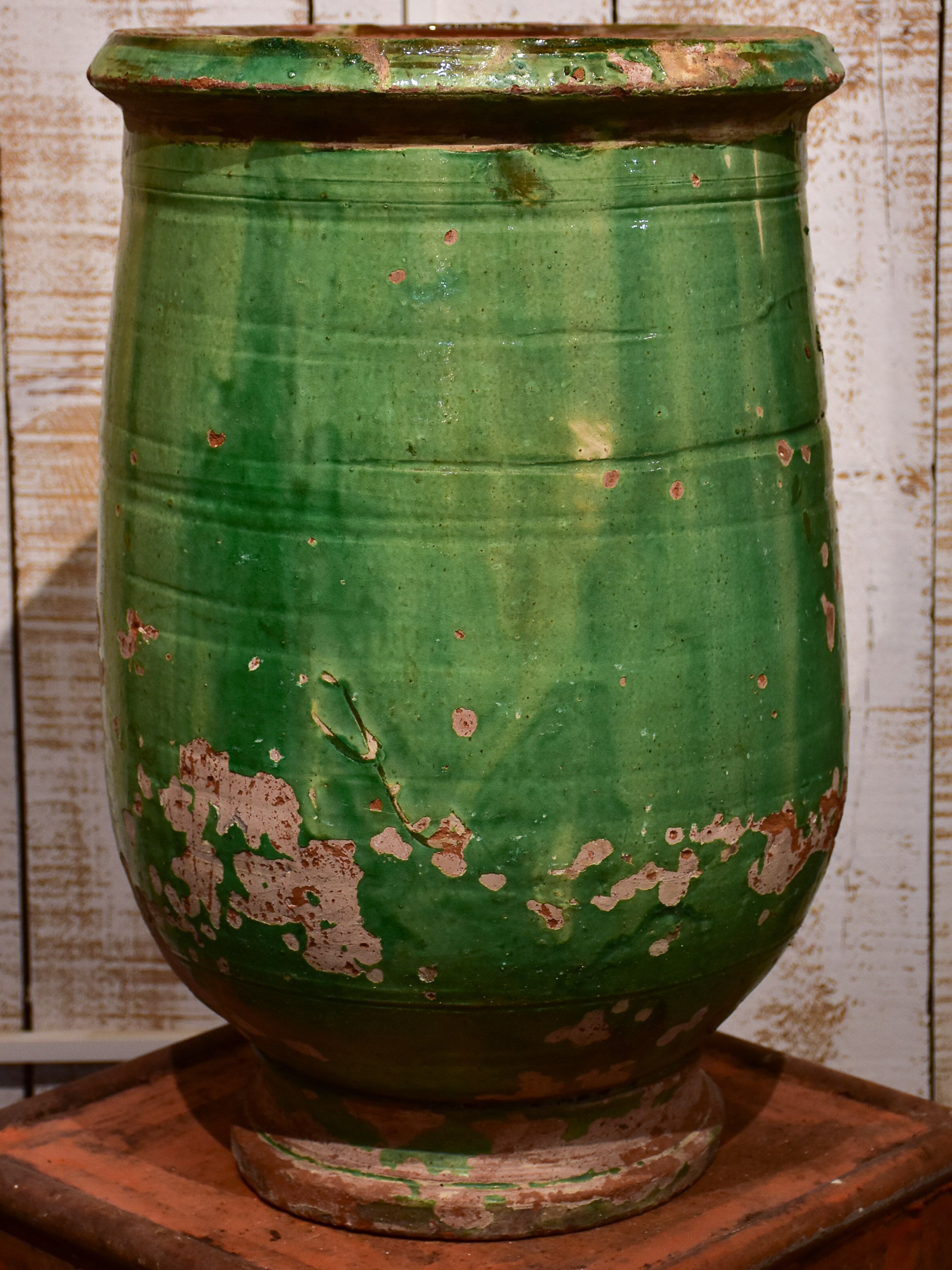Antique French garden planter from Anduze with green glaze